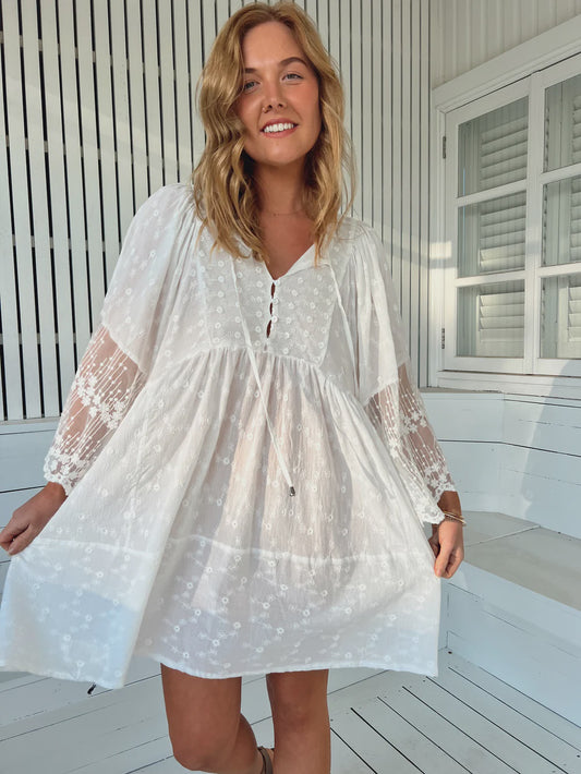 White Embroidered Adela Midi