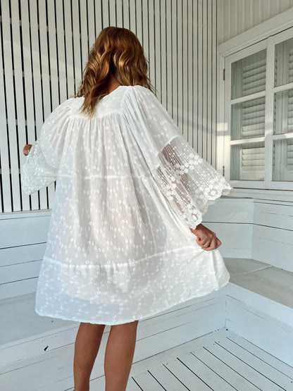 White Embroidered Adela Midi