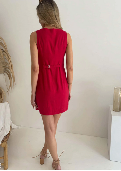 Vienna Button Dress - Red