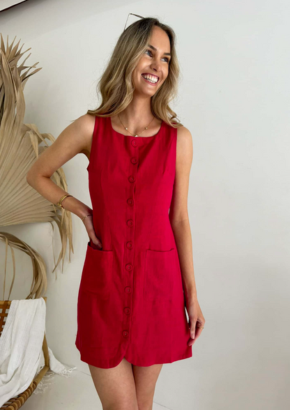 Vienna Button Dress - Red