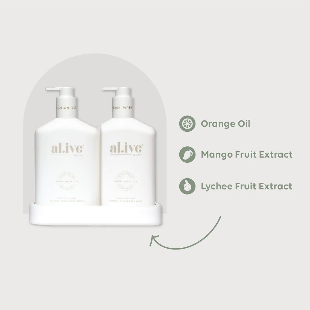 The Mango & Lychee Body Wash/Lotion Duo from al.ive body is an exquisite mix of natural ingredients plus essential oils and native botanical extracts to pamper your skin!