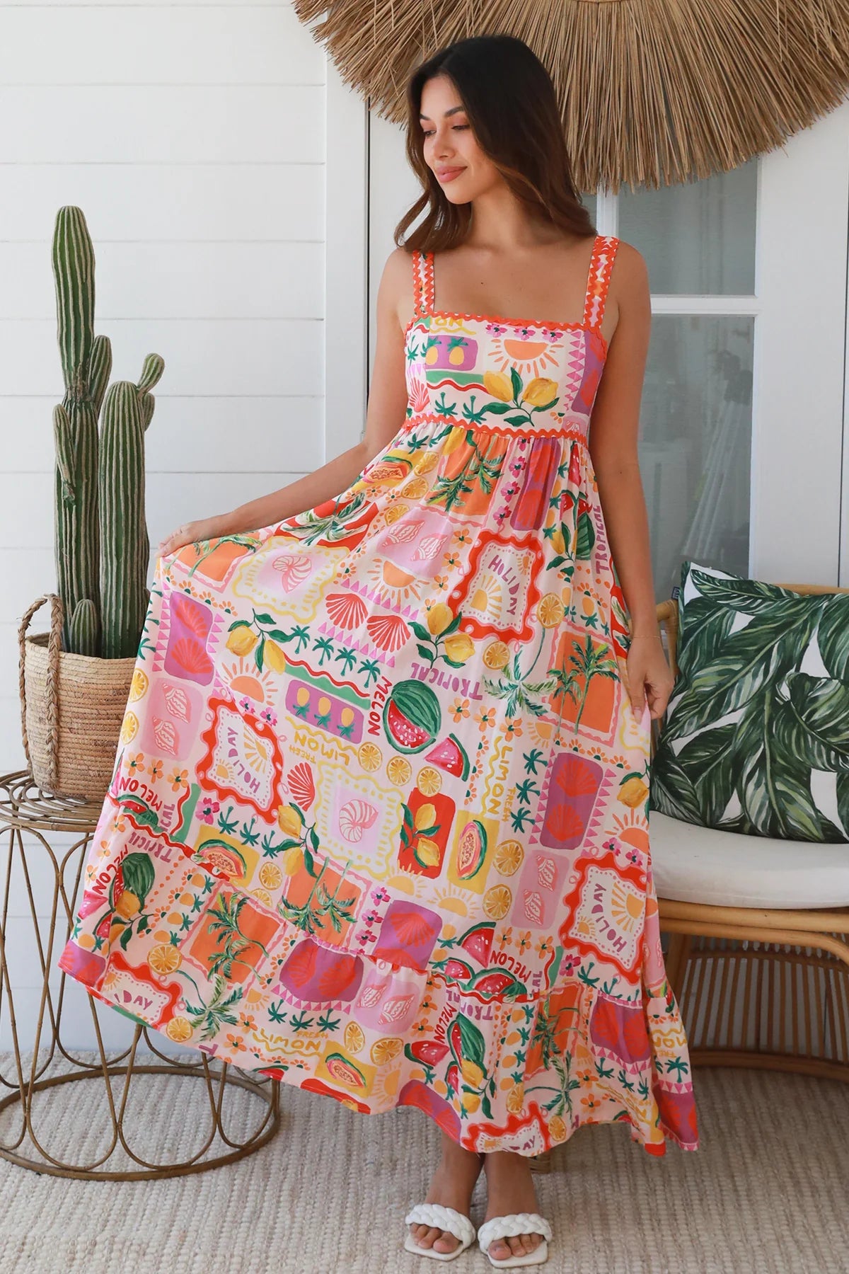 Ruby Ric Rac Maxi Dress - Summer Print