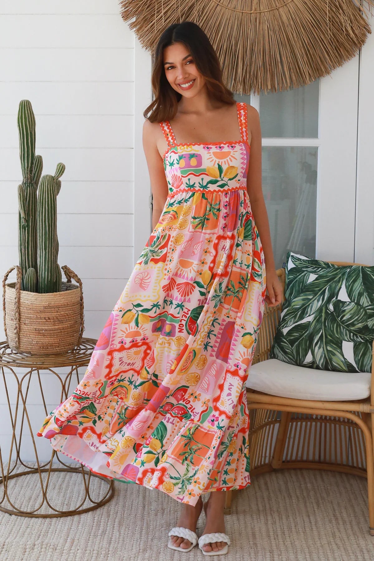 Ruby Ric Rac Maxi Dress - Summer Print