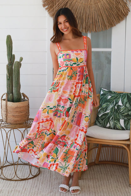 Ruby Ric Rac Maxi Dress - Summer Print