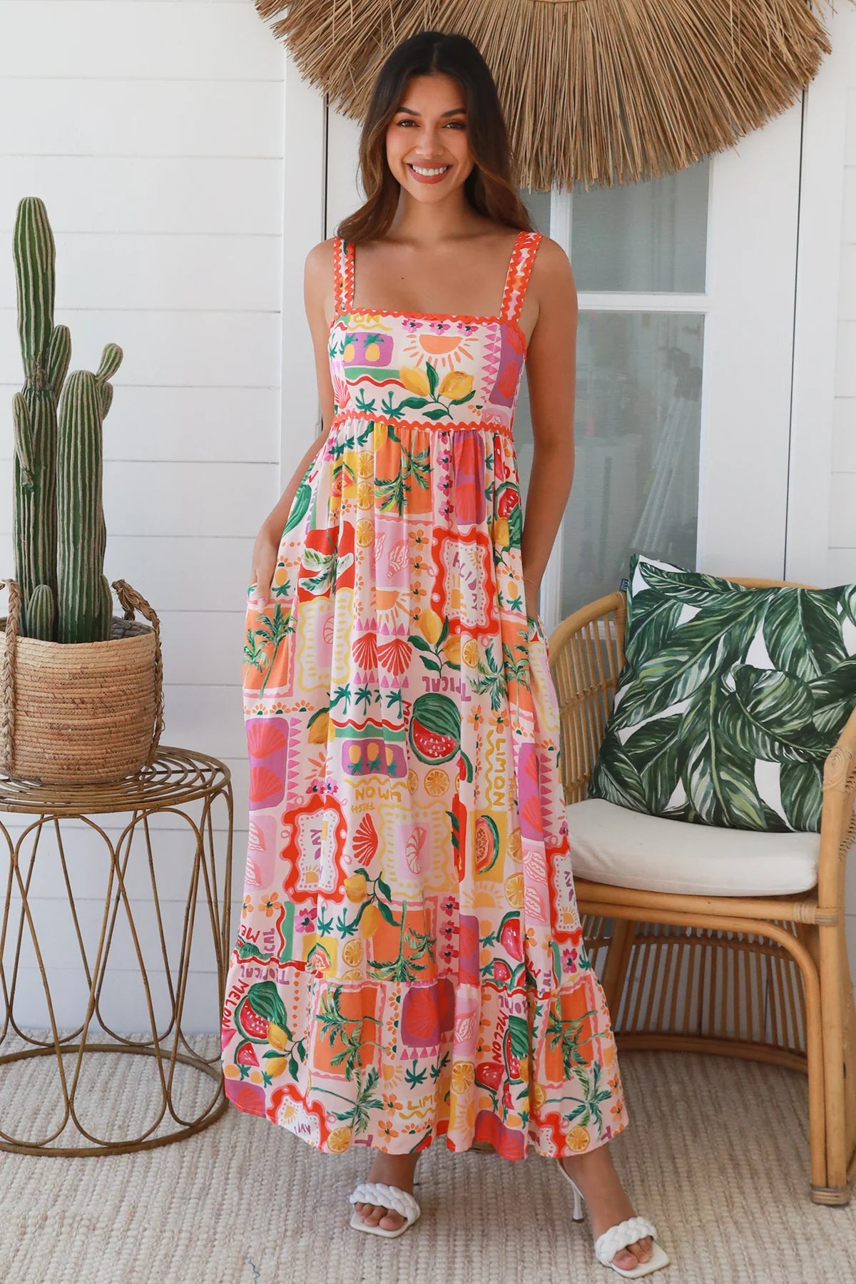 Ruby Ric Rac Maxi Dress - Summer Print