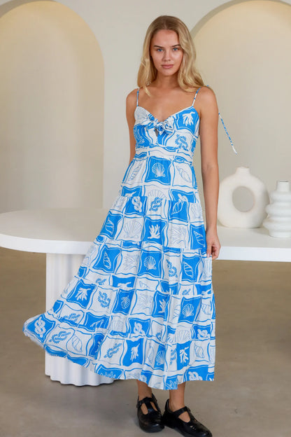 Myah Slip Midi Dress - Coastal Print