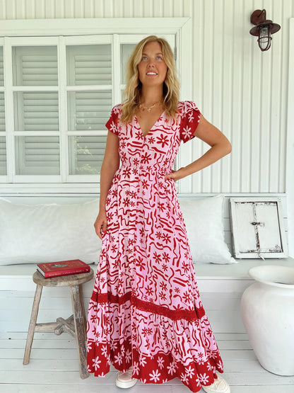 Carmen Maxi Dress - Strawberry Spritz Print