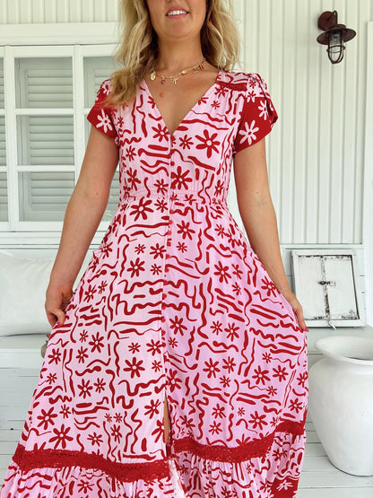 Carmen Maxi Dress - Strawberry Spritz Print