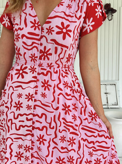 Carmen Maxi Dress - Strawberry Spritz Print