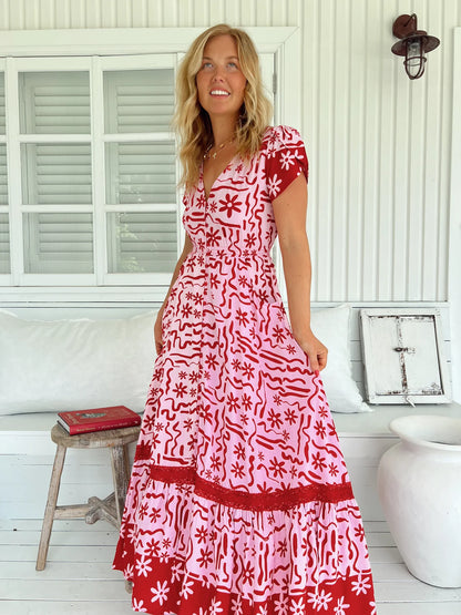 Carmen Maxi Dress - Strawberry Spritz Print