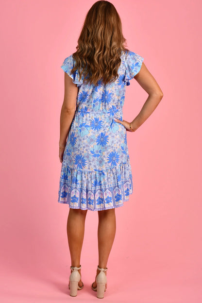 The Calile Mini Dress - Boho Blue