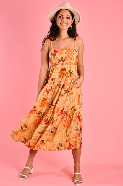 Ellie Midi Dress - Beach Print