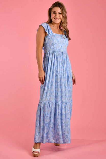 Fairy Maxi Dress - Scallop Fern Blue