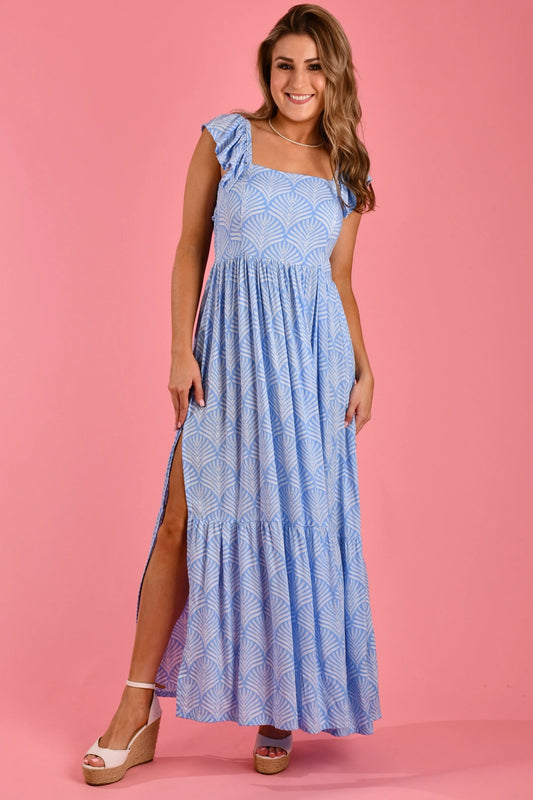 Fairy Maxi Dress - Scallop Fern Blue