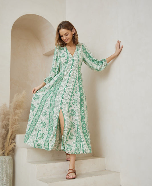 Amelia Maxi Dress - Green print
