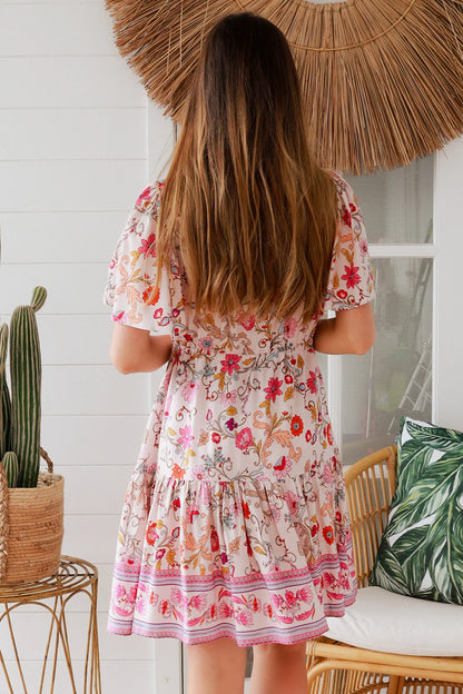 Calile Mini Dress - Pink Meadow Print