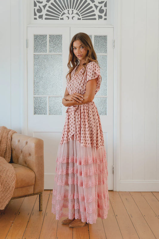Pink Sunset Lace Pandora Maxi Dress