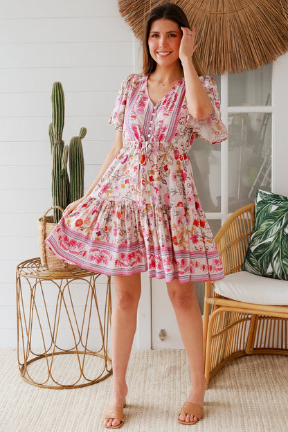 Calile Mini Dress - Pink Meadow Print