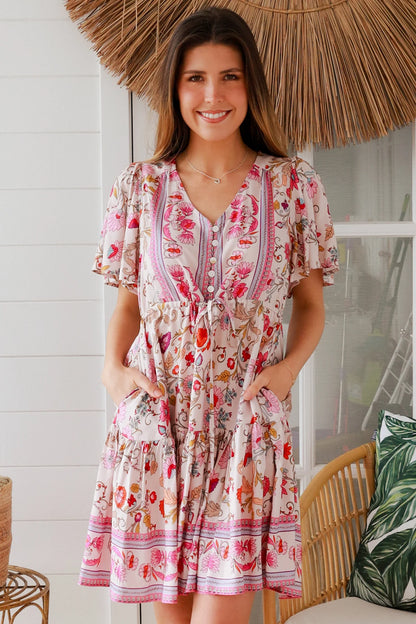 Calile Mini Dress - Pink Meadow Print