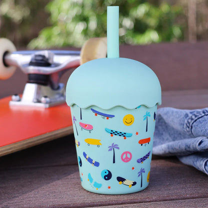 Mini Smoothie Cup & Straw 200ml - Skate Aqua