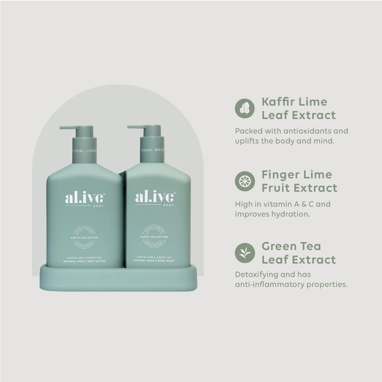 The Kaffir Lime & Green Tea Body Wash/Lotion Duo from al.ive body is an exquisite mix of natural ingredients plus essential oils and native botanical extracts to pamper your skin! Enjoy this beautiful best selling duo in metallic for our Christmas edition
