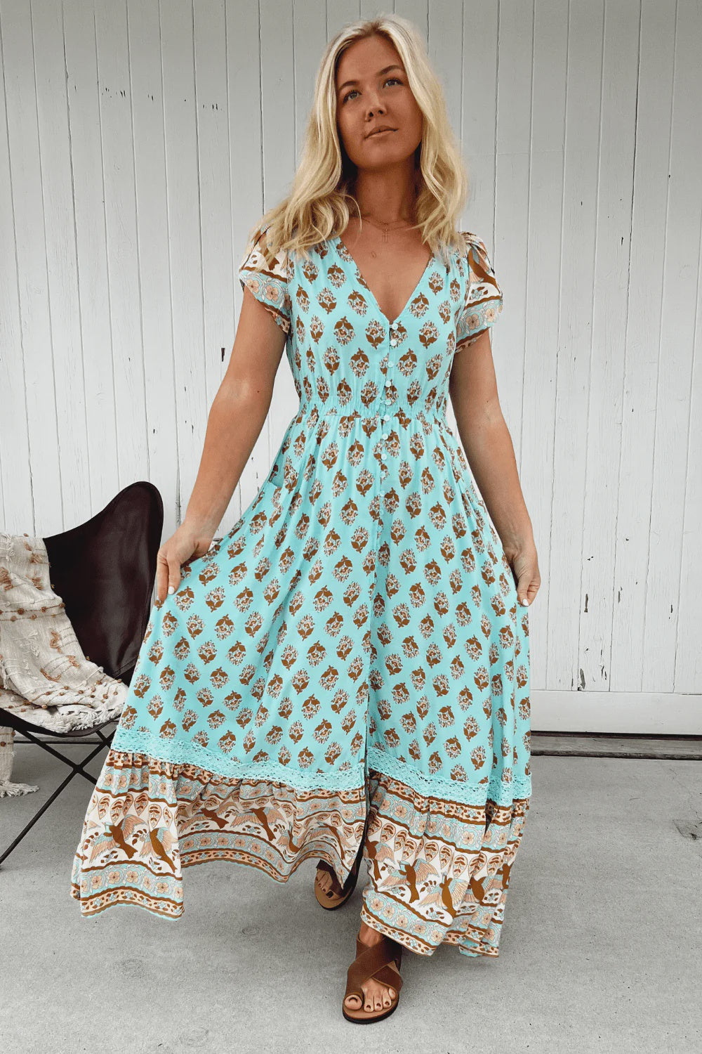 Baby Blue Boho Chic Maxi Dress
